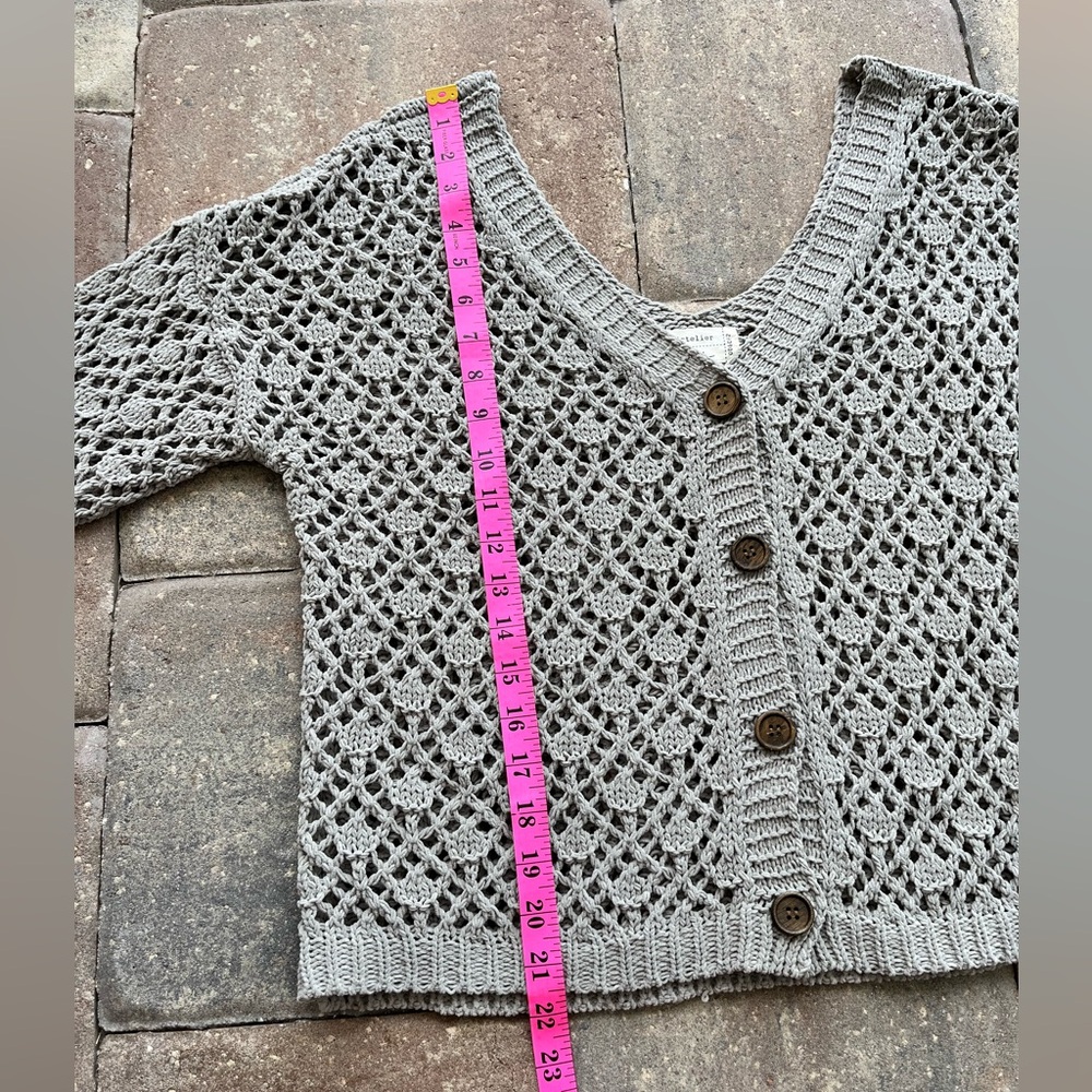 Nicole Miller Artelier Crochet Knit Button Down Sweater- sz Small- Muted Sage - Picture 6 of 14